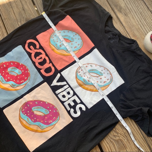 Good Vibes Graphic Black Donut T-Shirt Size Large - Picture 2 of 5